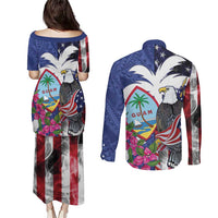 United States Guam Couples Matching Puletasi and Long Sleeve Button Shirt USA Eagle Guahan Seal Bougainvillea LT14 - Polynesian Pride
