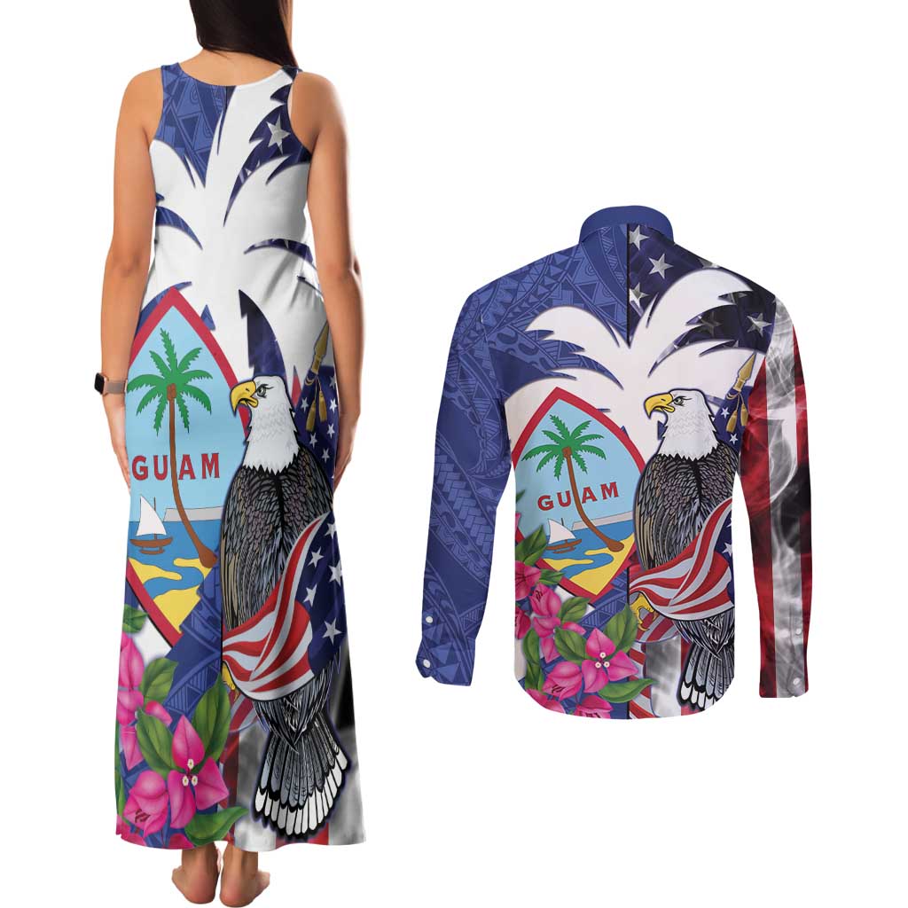 United States Guam Couples Matching Tank Maxi Dress and Long Sleeve Button Shirt USA Eagle Guahan Seal Bougainvillea LT14 - Polynesian Pride