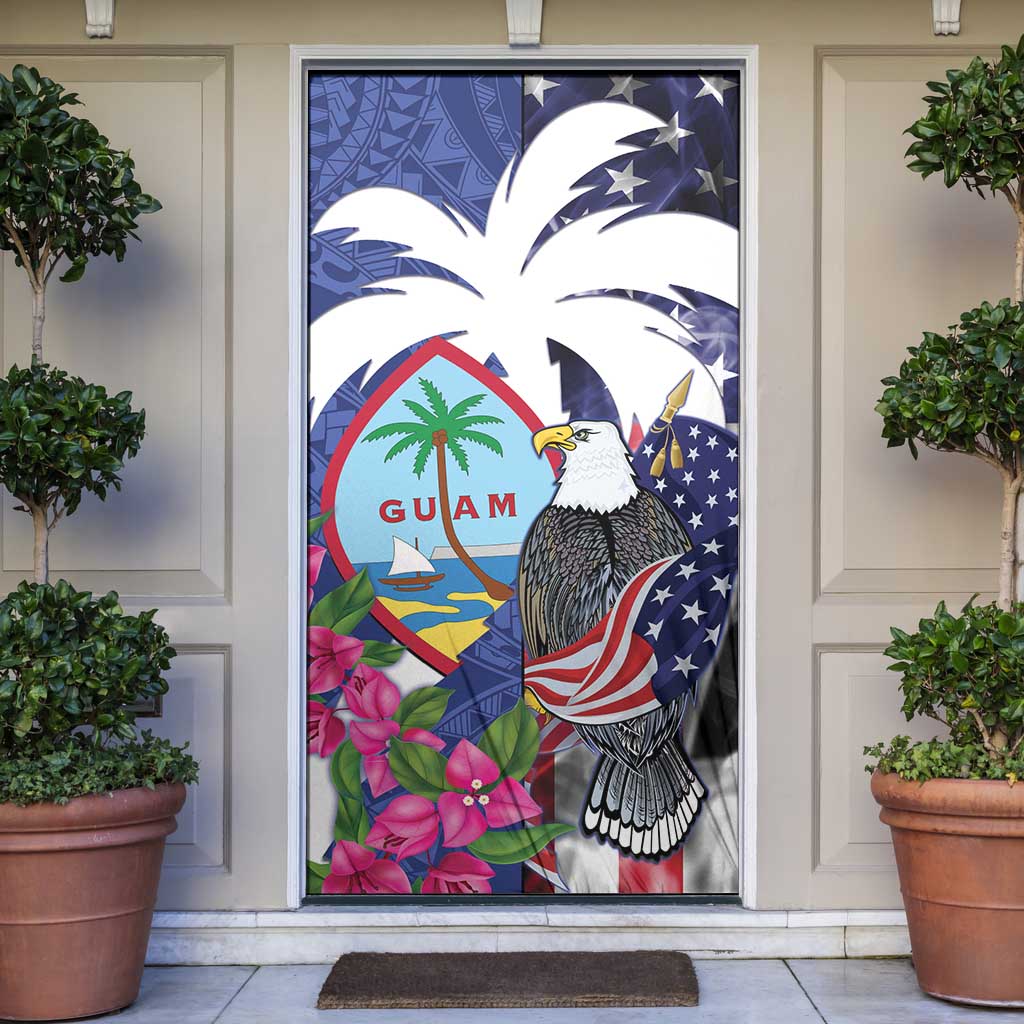 United States Guam Door Cover USA Eagle Guahan Seal Bougainvillea LT14 Blue - Polynesian Pride