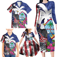 United States Guam Family Matching Long Sleeve Bodycon Dress and Hawaiian Shirt USA Eagle Guahan Seal Bougainvillea LT14 - Polynesian Pride