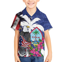 United States Guam Family Matching Off The Shoulder Long Sleeve Dress and Hawaiian Shirt USA Eagle Guahan Seal Bougainvillea LT14 Son's Shirt Blue - Polynesian Pride