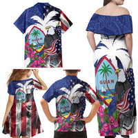 United States Guam Family Matching Off Shoulder Maxi Dress and Hawaiian Shirt USA Eagle Guahan Seal Bougainvillea LT14 - Polynesian Pride