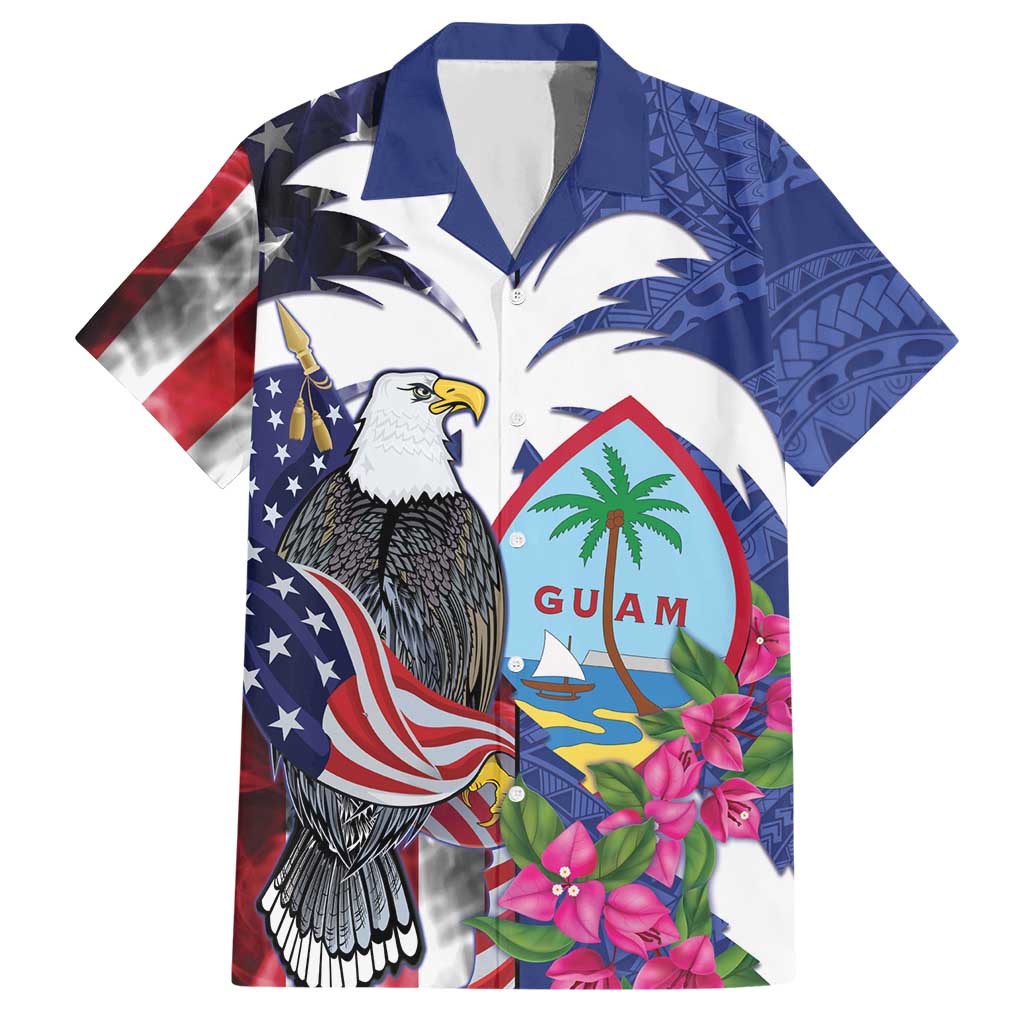United States Guam Hawaiian Shirt USA Eagle Guahan Seal Bougainvillea LT14 Blue - Polynesian Pride