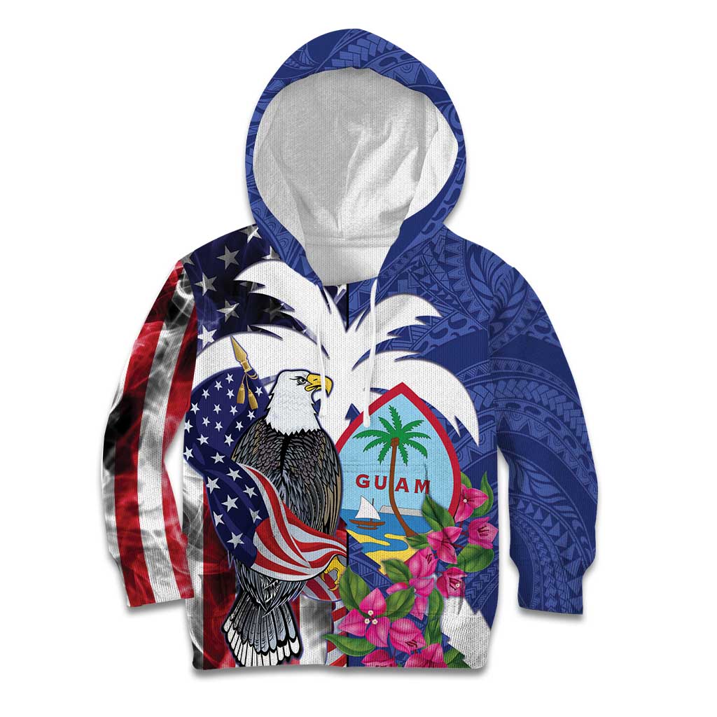 United States Guam Kid Hoodie USA Eagle Guahan Seal Bougainvillea LT14 Hoodie Blue - Polynesian Pride