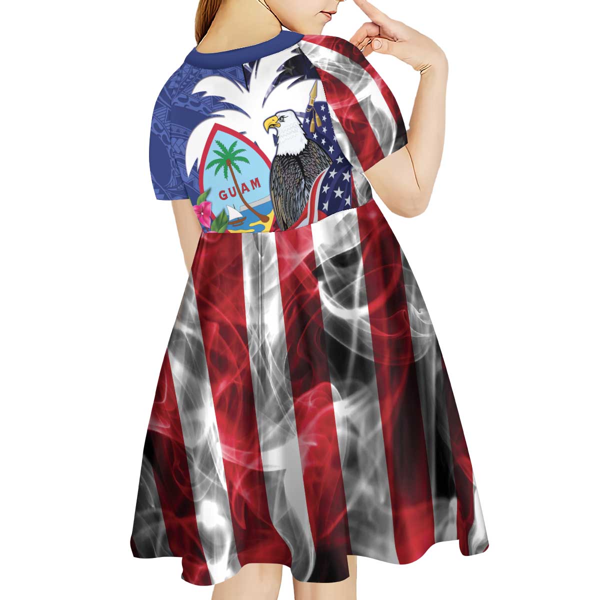 United States Guam Kid Short Sleeve Dress USA Eagle Guahan Seal Bougainvillea LT14 - Polynesian Pride