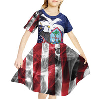 United States Guam Kid Short Sleeve Dress USA Eagle Guahan Seal Bougainvillea LT14 - Polynesian Pride