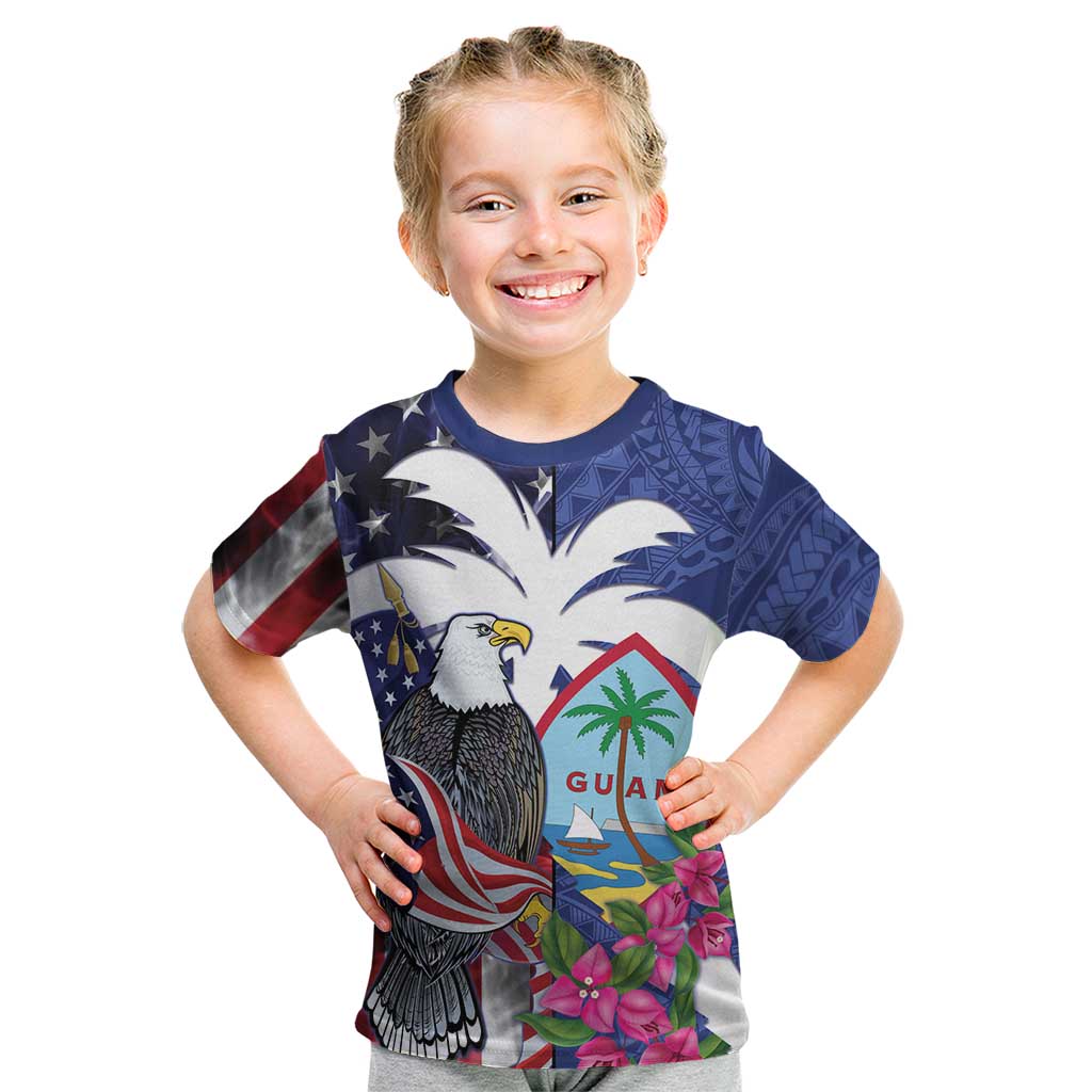 United States Guam Kid T Shirt USA Eagle Guahan Seal Bougainvillea LT14 Blue - Polynesian Pride