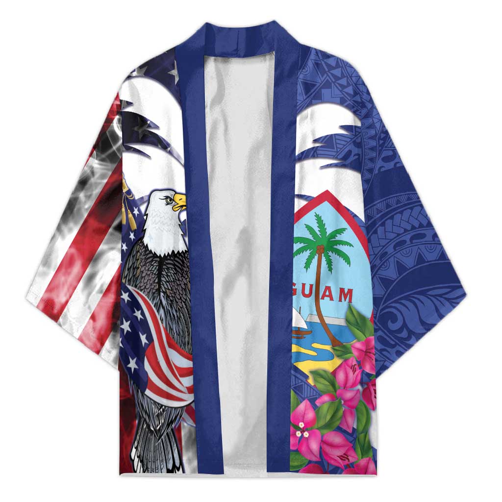 United States Guam Kimono USA Eagle Guahan Seal Bougainvillea LT14 Unisex Blue - Polynesian Pride