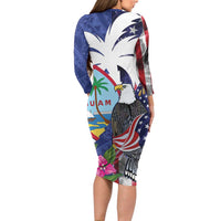 United States Guam Long Sleeve Bodycon Dress USA Eagle Guahan Seal Bougainvillea LT14 - Polynesian Pride