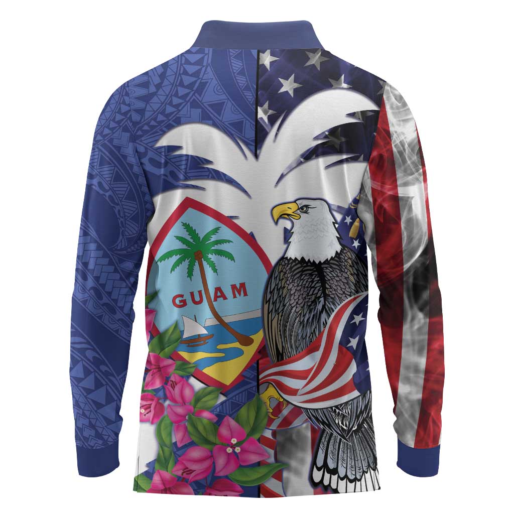 United States Guam Long Sleeve Polo Shirt USA Eagle Guahan Seal Bougainvillea LT14 - Polynesian Pride