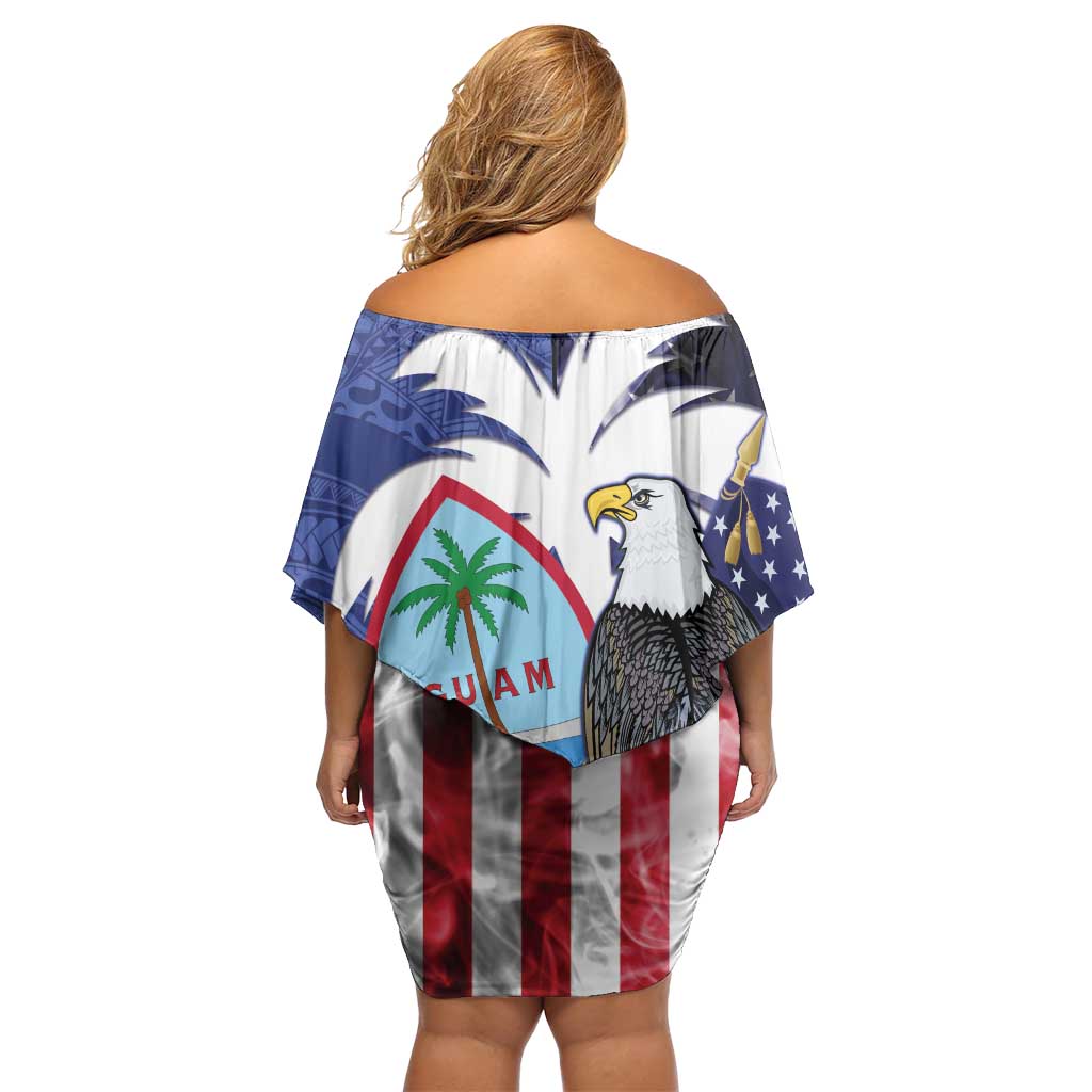 United States Guam Off Shoulder Short Dress USA Eagle Guahan Seal Bougainvillea LT14 - Polynesian Pride