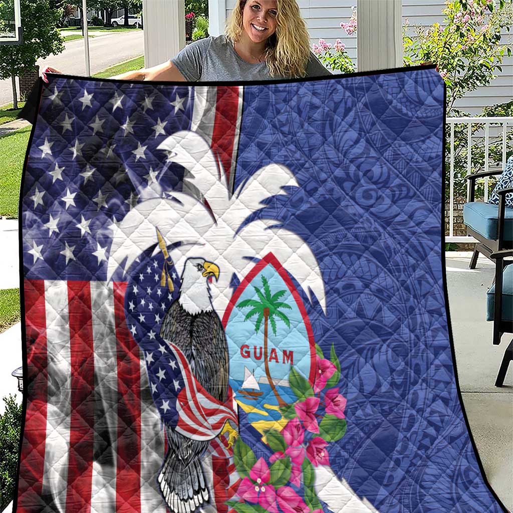 United States Guam Quilt USA Eagle Guahan Seal Bougainvillea LT14 Blue - Polynesian Pride