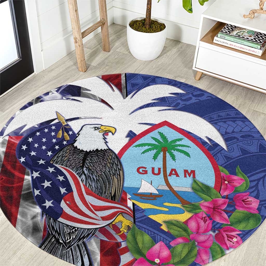 United States Guam Round Carpet USA Eagle Guahan Seal Bougainvillea LT14 Blue - Polynesian Pride