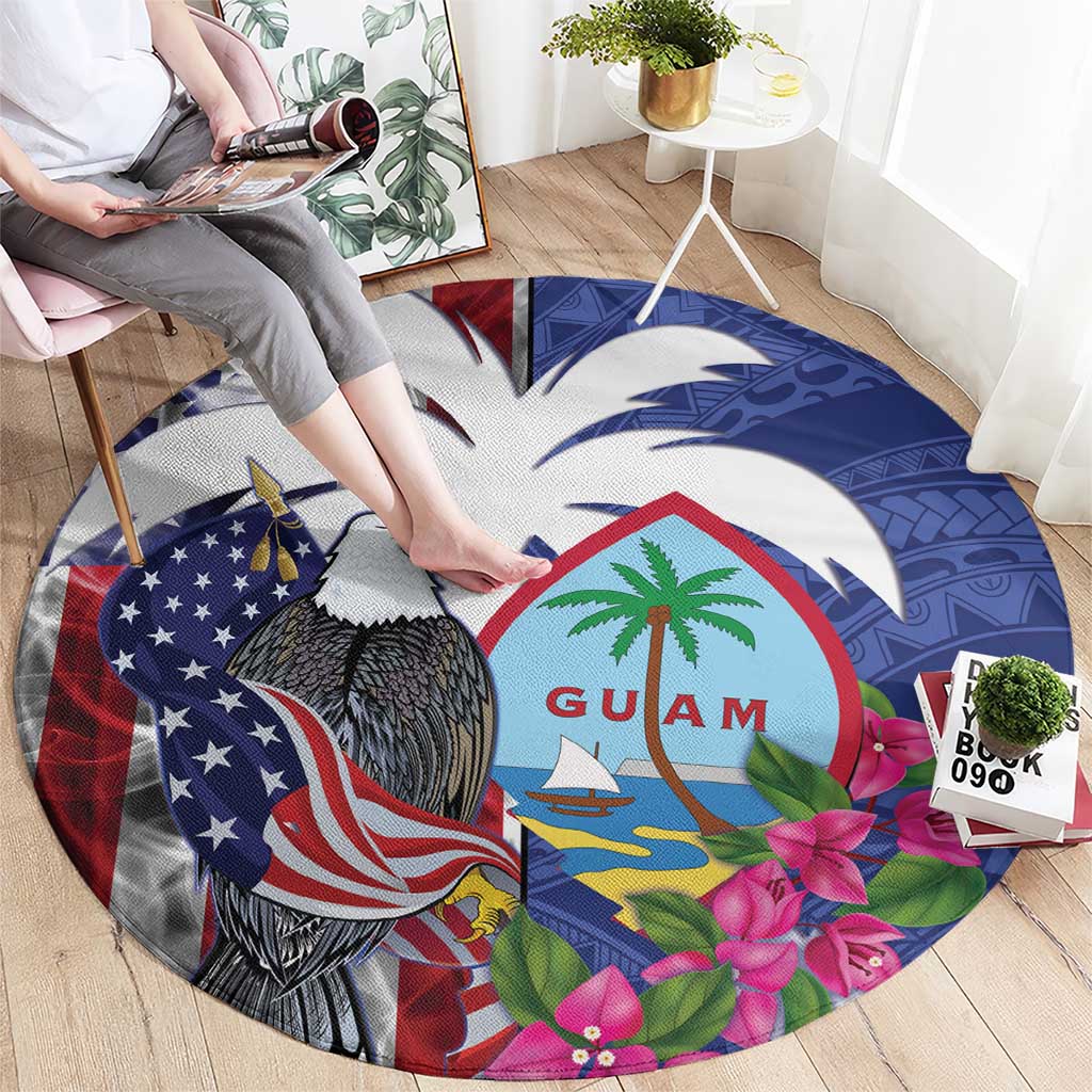 United States Guam Round Carpet USA Eagle Guahan Seal Bougainvillea LT14 - Polynesian Pride
