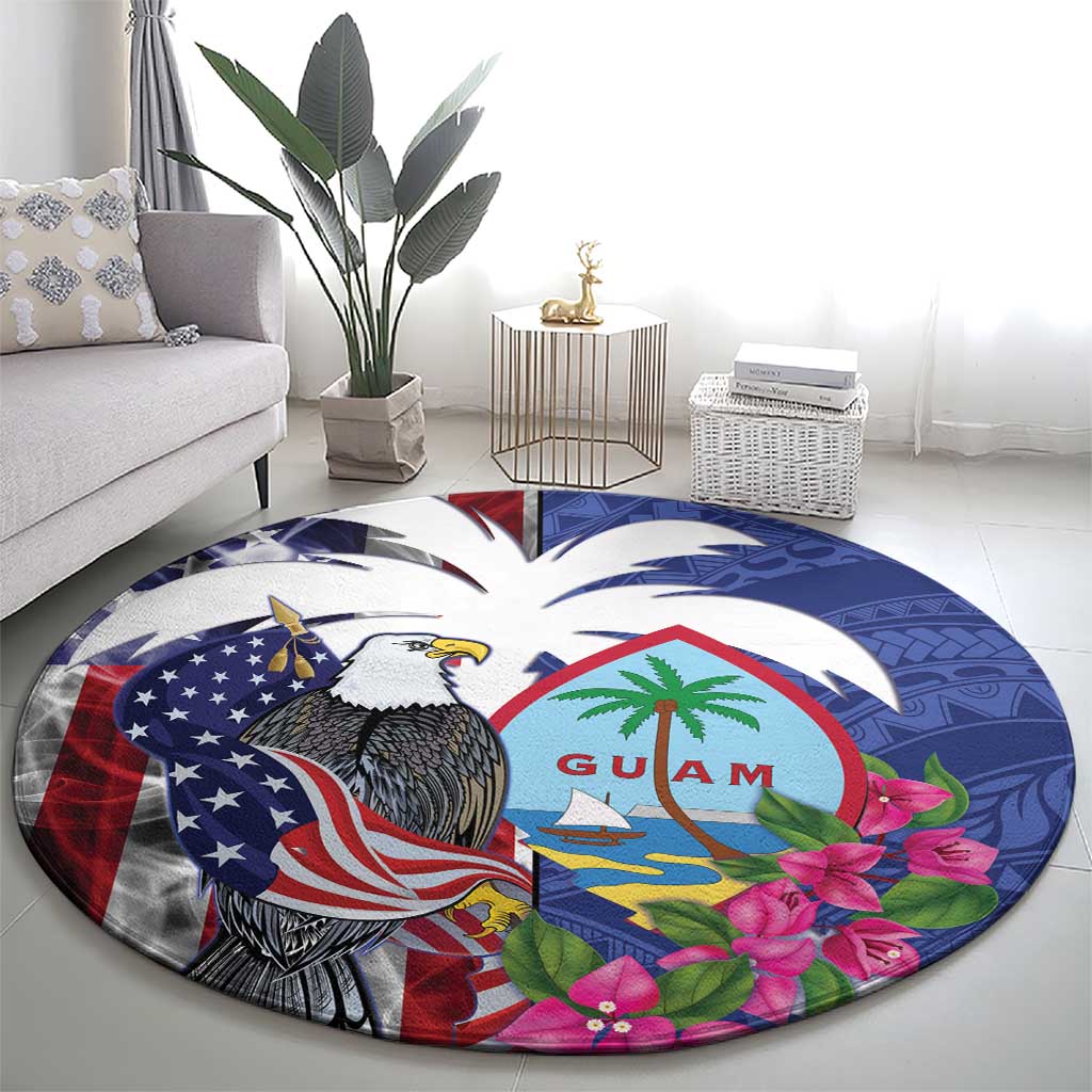 United States Guam Round Carpet USA Eagle Guahan Seal Bougainvillea LT14 - Polynesian Pride