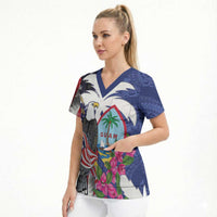 United States Guam Scrub Top USA Eagle Guahan Seal Bougainvillea - Polynesian Pride
