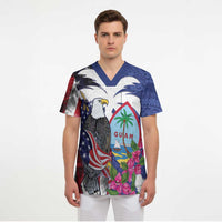 United States Guam Scrub Top USA Eagle Guahan Seal Bougainvillea - Polynesian Pride