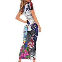 United States Guam Short Sleeve Bodycon Dress USA Eagle Guahan Seal Bougainvillea LT14 - Polynesian Pride