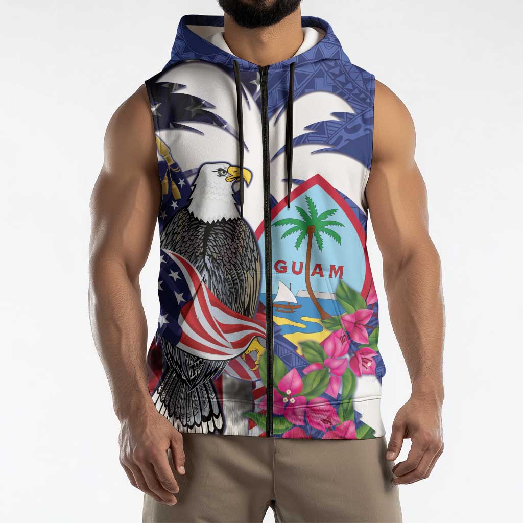 United States Guam Sleeveless Zip Hoodie USA Eagle Guahan Seal Bougainvillea LT14 - Polynesian Pride