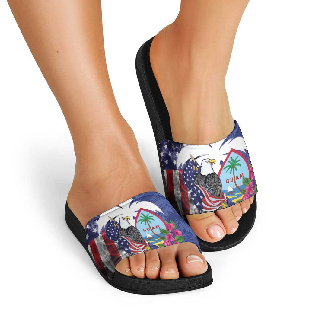 United States Guam Slide Sandals USA Eagle Guahan Seal Bougainvillea - Polynesian Pride