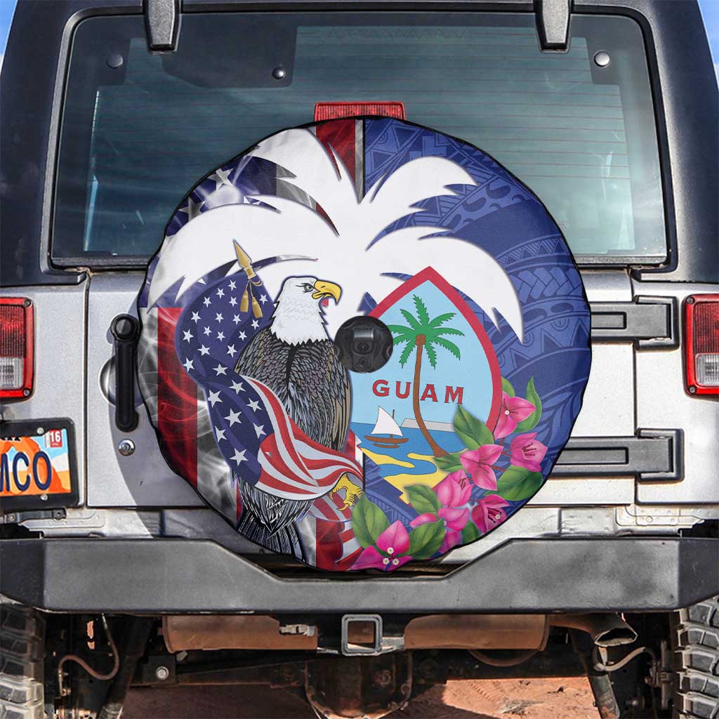 United States Guam Spare Tire Cover USA Eagle Guahan Seal Bougainvillea LT14 Blue - Polynesian Pride