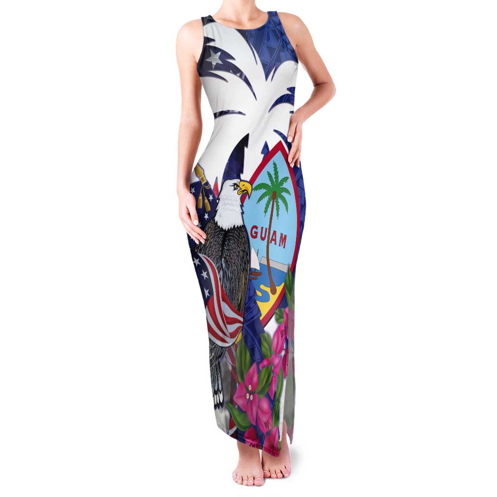 United States Guam Tank Maxi Dress USA Eagle Guahan Seal Bougainvillea LT14 Women Blue - Polynesian Pride