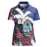 United States Guam Women Polo Shirt USA Eagle Guahan Seal Bougainvillea LT14 Female Blue - Polynesian Pride