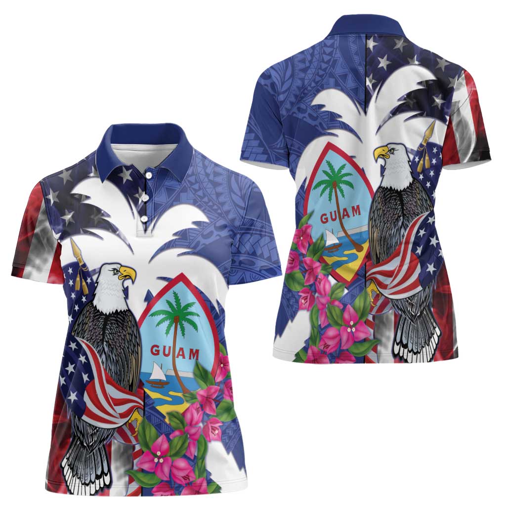 United States Guam Women Polo Shirt USA Eagle Guahan Seal Bougainvillea LT14 - Polynesian Pride