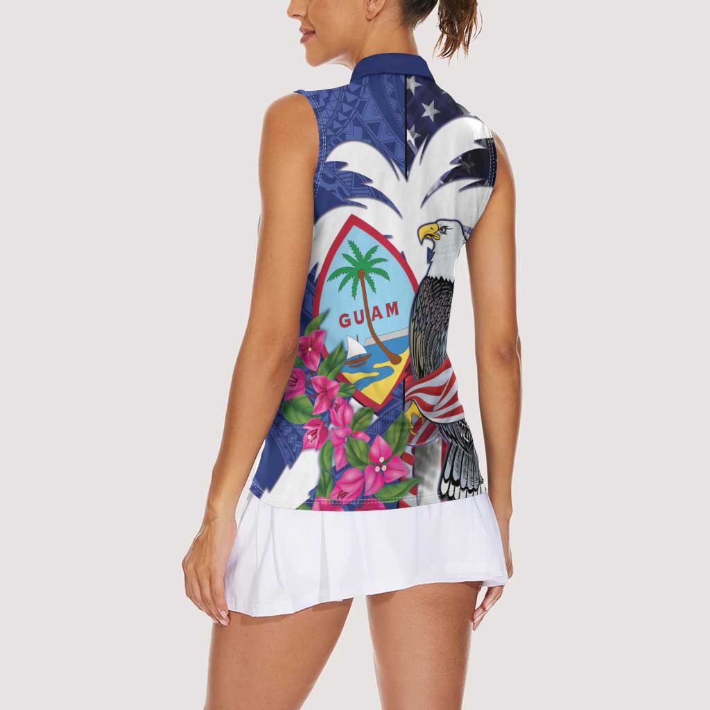 United States Guam Women Sleeveless Polo Shirt USA Eagle Guahan Seal Bougainvillea LT14 - Polynesian Pride