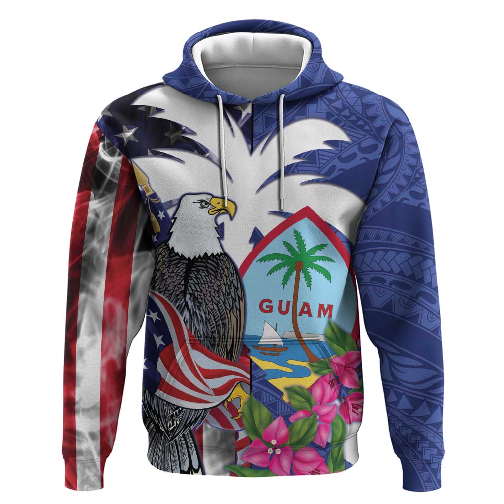 United States Guam Zip Hoodie USA Eagle Guahan Seal Bougainvillea LT14 Pullover Hoodie Blue - Polynesian Pride