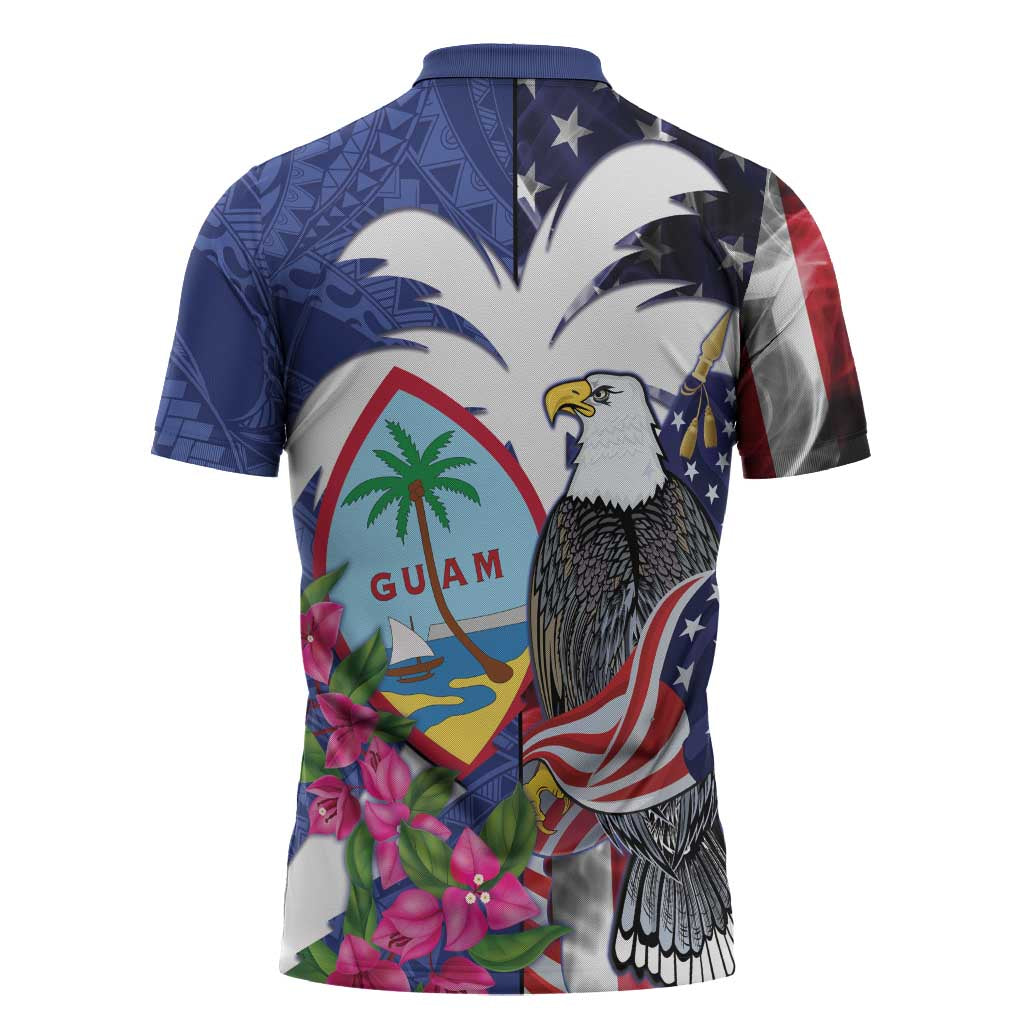 United States Guam Zipper Polo Shirt USA Eagle Guahan Seal Bougainvillea LT14 - Polynesian Pride