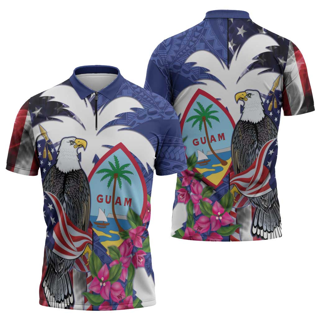 United States Guam Zipper Polo Shirt USA Eagle Guahan Seal Bougainvillea LT14 - Polynesian Pride