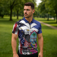 United States Guam Zipper Polo Shirt USA Eagle Guahan Seal Bougainvillea LT14 - Polynesian Pride