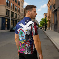 United States Guam Zipper Polo Shirt USA Eagle Guahan Seal Bougainvillea LT14 - Polynesian Pride