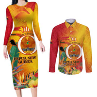 Papua New Guinea Independence Day Couples Matching Long Sleeve Bodycon Dress and Long Sleeve Button Shirt 50th Anniversary Unity in Diversity LT14 Red - Polynesian Pride