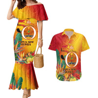 Papua New Guinea Independence Day Couples Matching Mermaid Dress and Hawaiian Shirt 50th Anniversary Unity in Diversity LT14 Red - Polynesian Pride