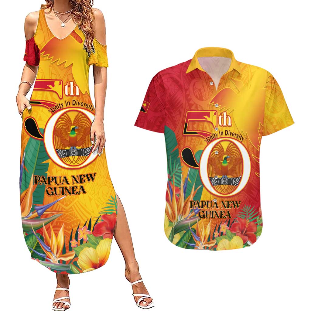Papua New Guinea Independence Day Couples Matching Summer Maxi Dress and Hawaiian Shirt 50th Anniversary Unity in Diversity LT14 Red - Polynesian Pride