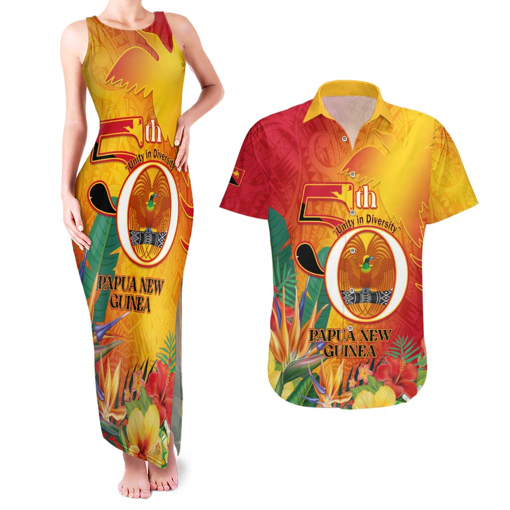 Papua New Guinea Independence Day Couples Matching Tank Maxi Dress and Hawaiian Shirt 50th Anniversary Unity in Diversity LT14 Red - Polynesian Pride