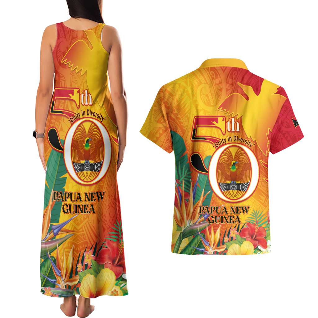 Papua New Guinea Independence Day Couples Matching Tank Maxi Dress and Hawaiian Shirt 50th Anniversary Unity in Diversity LT14 - Polynesian Pride