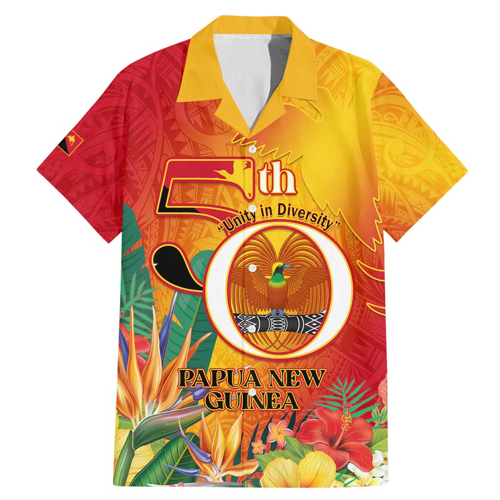 Papua New Guinea Independence Day Family Matching Mermaid Dress and Hawaiian Shirt 50th Anniversary Unity in Diversity LT14 Dad's Shirt - Short Sleeve Red - Polynesian Pride