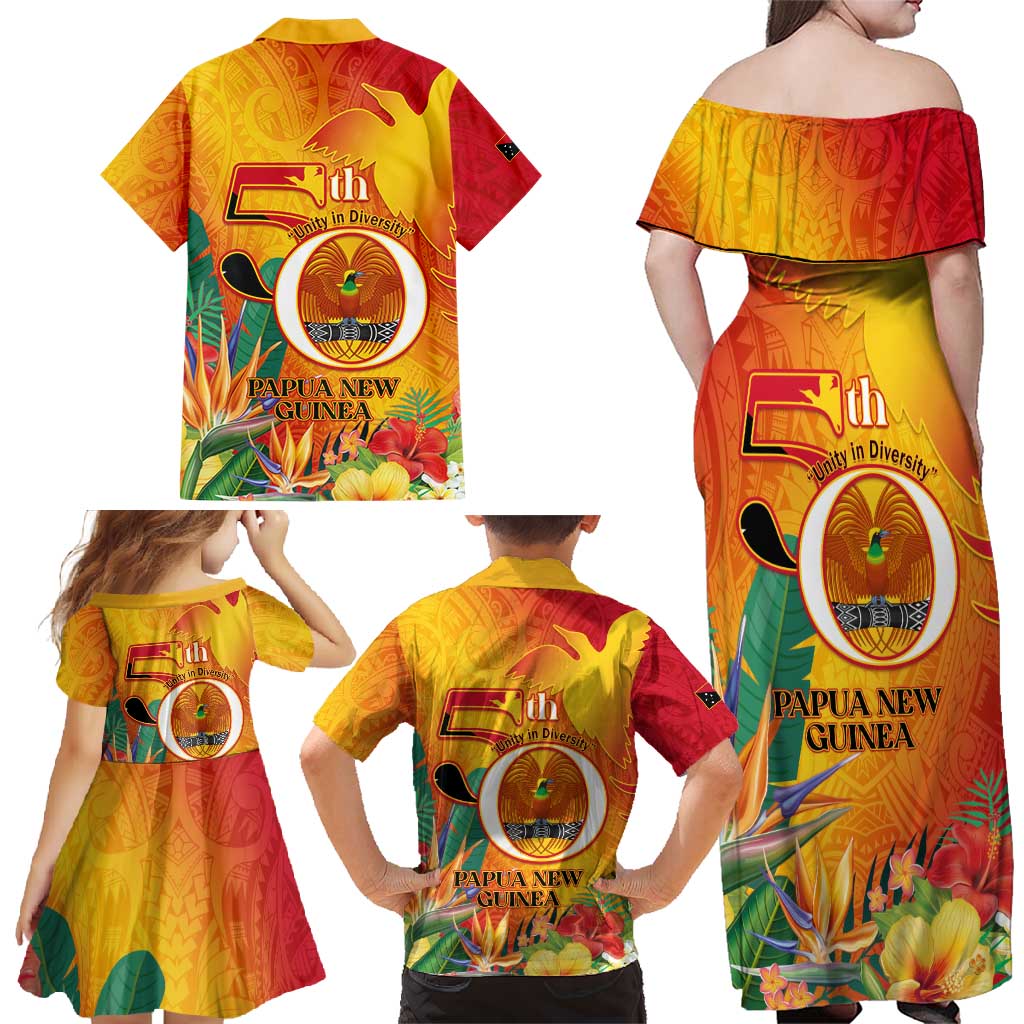 Papua New Guinea Independence Day Family Matching Off Shoulder Maxi Dress and Hawaiian Shirt 50th Anniversary Unity in Diversity LT14 - Polynesian Pride