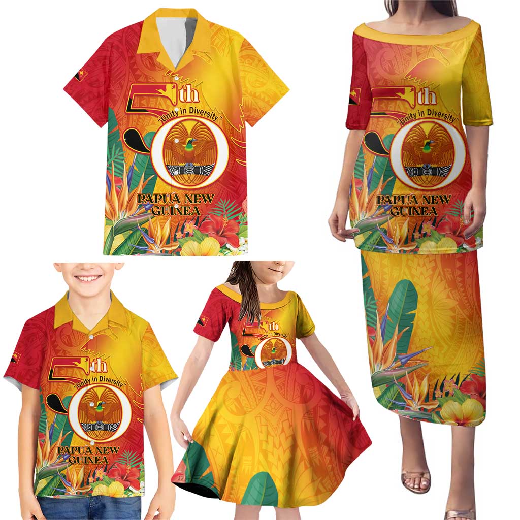 Papua New Guinea Independence Day Family Matching Puletasi and Hawaiian Shirt 50th Anniversary Unity in Diversity LT14 - Polynesian Pride