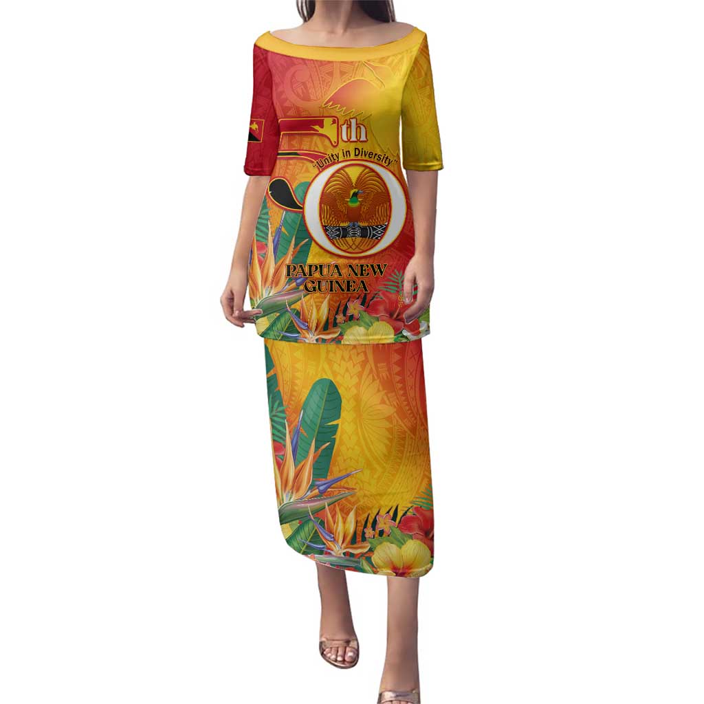 Papua New Guinea Independence Day Family Matching Puletasi and Hawaiian Shirt 50th Anniversary Unity in Diversity LT14 Mom's Dress Red - Polynesian Pride
