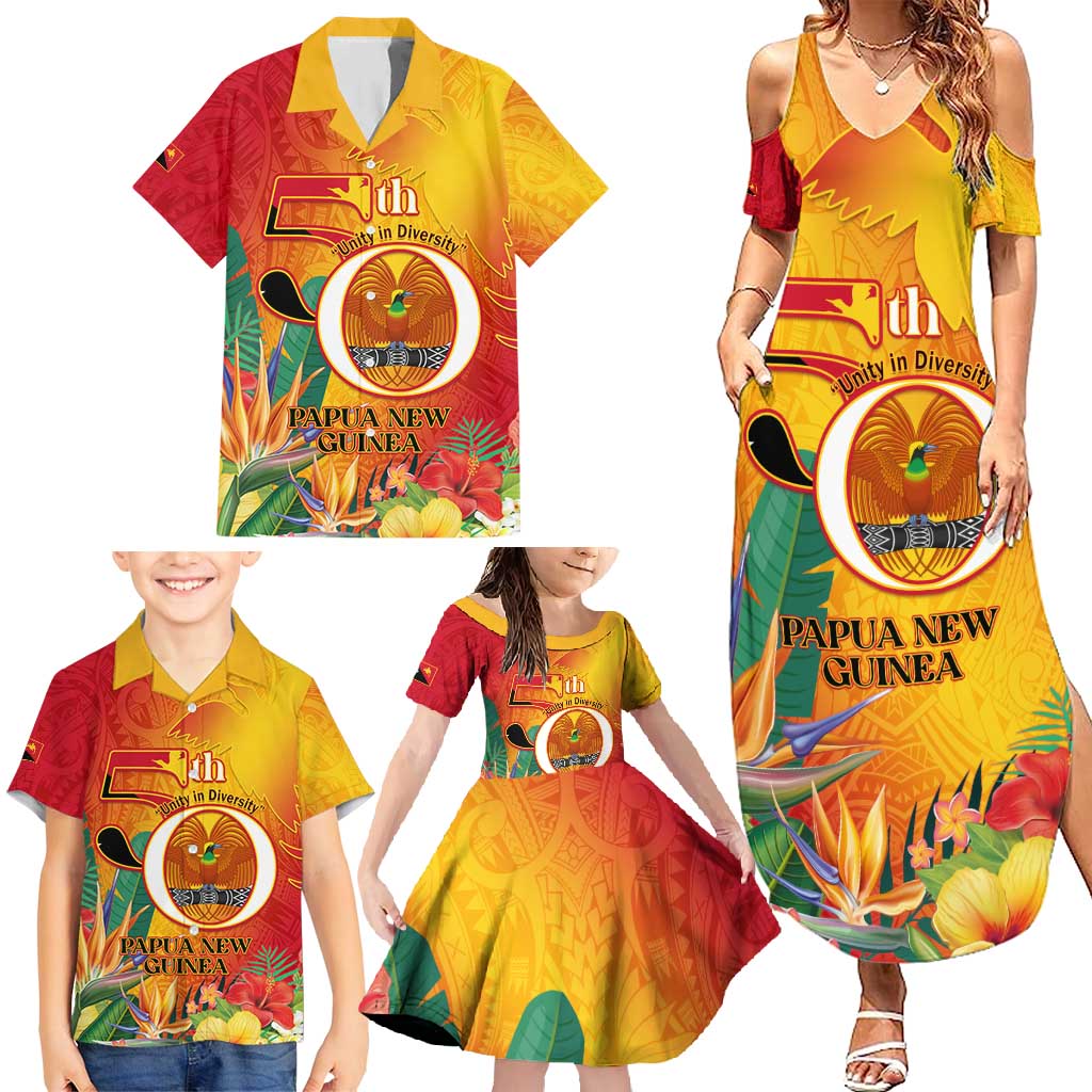 Papua New Guinea Independence Day Family Matching Summer Maxi Dress and Hawaiian Shirt 50th Anniversary Unity in Diversity LT14 - Polynesian Pride