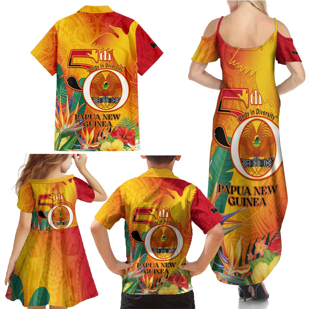 Papua New Guinea Independence Day Family Matching Summer Maxi Dress and Hawaiian Shirt 50th Anniversary Unity in Diversity LT14 - Polynesian Pride