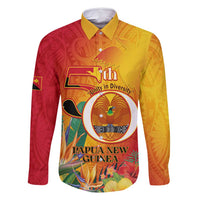 Papua New Guinea Independence Day Family Matching Summer Maxi Dress and Hawaiian Shirt 50th Anniversary Unity in Diversity LT14 Dad's Shirt - Long Sleeve Red - Polynesian Pride