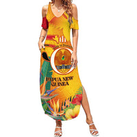 Papua New Guinea Independence Day Family Matching Summer Maxi Dress and Hawaiian Shirt 50th Anniversary Unity in Diversity LT14 Mom's Dress Red - Polynesian Pride