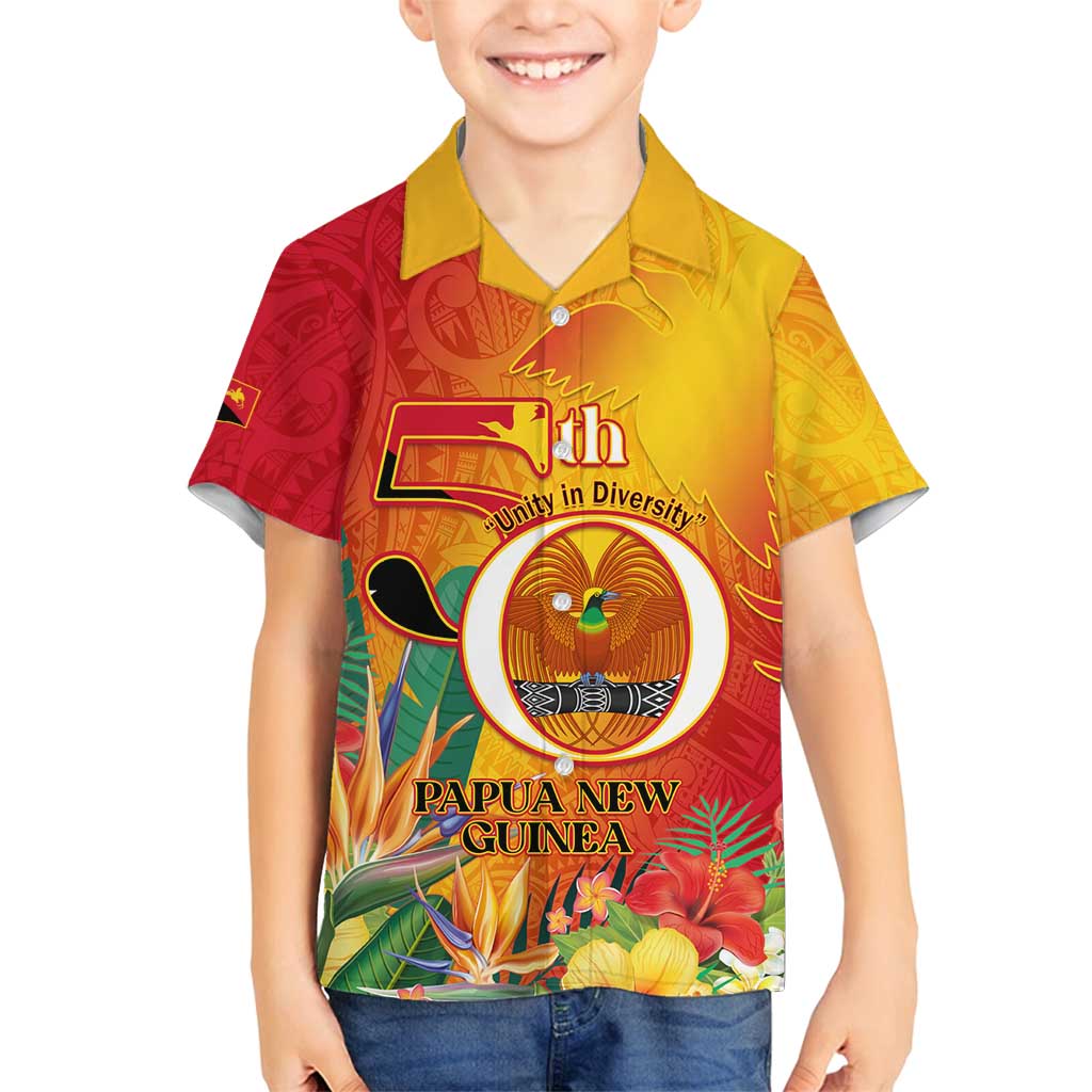Papua New Guinea Independence Day Family Matching Summer Maxi Dress and Hawaiian Shirt 50th Anniversary Unity in Diversity LT14 Son's Shirt Red - Polynesian Pride