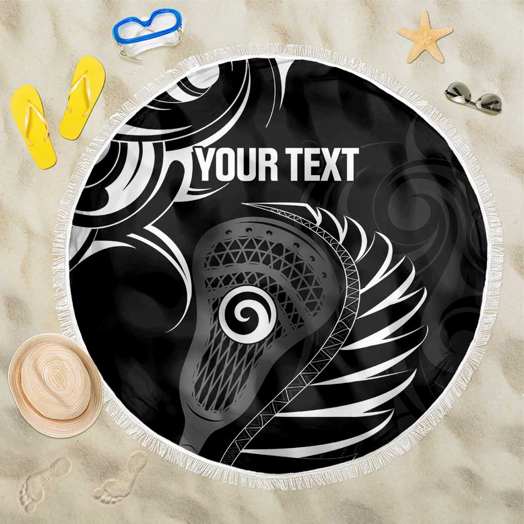 Personalised New Zealand Silver Fern Lacrosse Beach Blanket Aotearoa Maori Pattern LT14 One Size 150cm Black - Polynesian Pride
