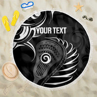 Personalised New Zealand Silver Fern Lacrosse Beach Blanket Aotearoa Maori Pattern LT14 One Size 150cm Black - Polynesian Pride